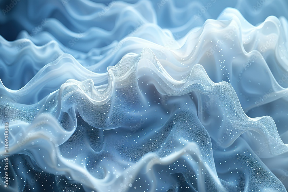 Poster The image is a computer generated image of a wave made of white fabric