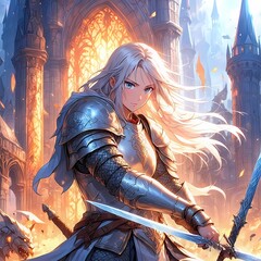 girl with a sword in the forest