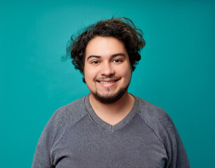 Obraz premium Happy Man Smiling Against Colorful Studio Background