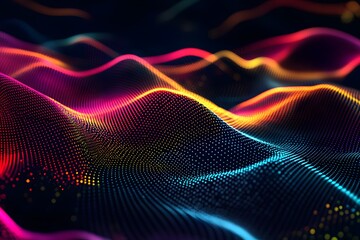 abstract digital art, colorful texture of wave pattern made of vibrant colors and neon lights