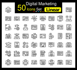 Set of 50 Digital Marketing icons related to 24 7 Monitoring, Ad Blocker, Ad Campaign, Advertising Submission Line Icon collection