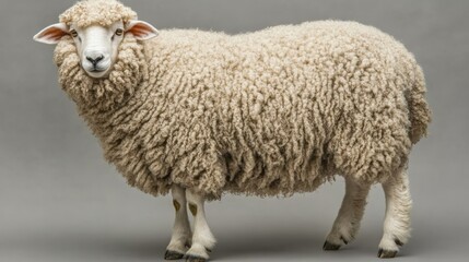 Obraz premium Sheep standing on gray background showing soft wool