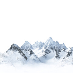 Snow covered mountain peaks against transparent background
