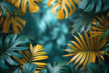 Fototapeta premium A close up of a lush green jungle with yellow leaves