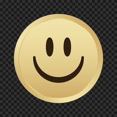 Gold coin emoji happy face vector. Retro 80s emoli icon golden token