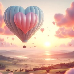 Fototapeta premium Heart-Shaped Hot Air Balloons Soaring Through the Clouds