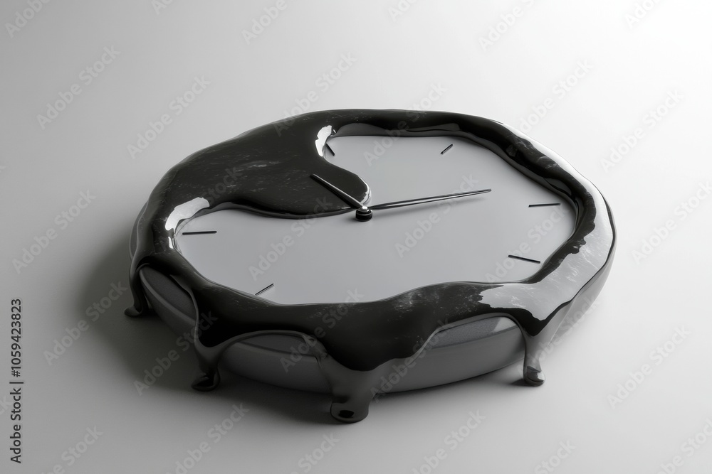 Poster the clock, with its melting hands, evokes the concept of time slipping away, creating a thought-prov