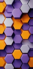 This minimalist design features a sleek arrangement of purple and orange hexagonal tiles