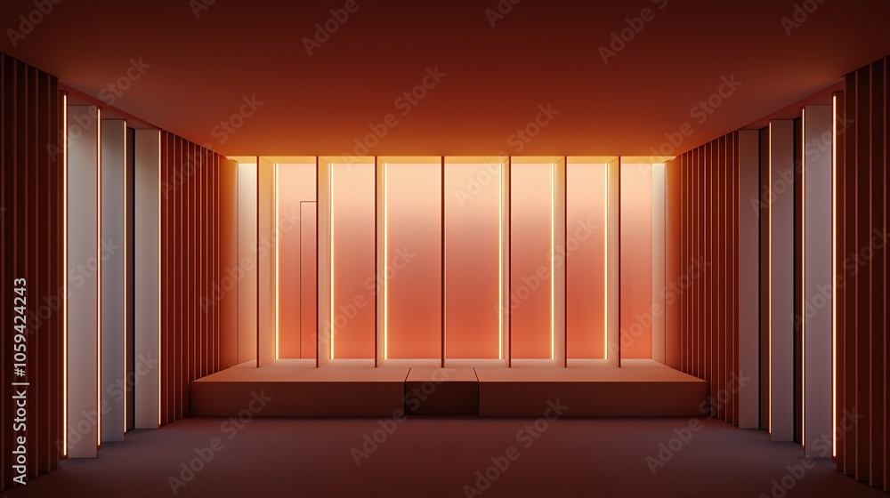 Aufkleber room with a stage and a window. the room is empty and the window is lit up