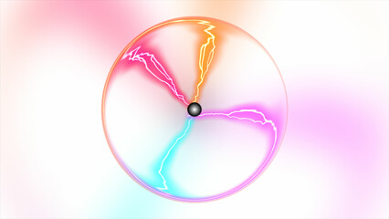 Abstract energetic glowing plasma ball with electric multicolored charges inside. music circle icon.