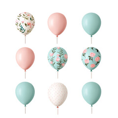 Colorful balloons with floral and polka dot patterns. Perfect for party decoration, celebrations, and festive occasions. isolated on PNG transparent background
