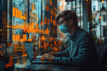 Businessman analyzing financial data with futuristic technology