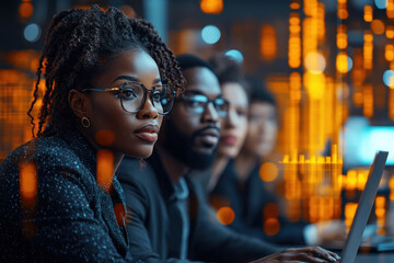 Focused African American professionals in modern business setting