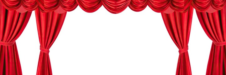 A white circle, symbolizing unity and perfection, stands prominently in front of a bold red curtain, unity, minimalistic