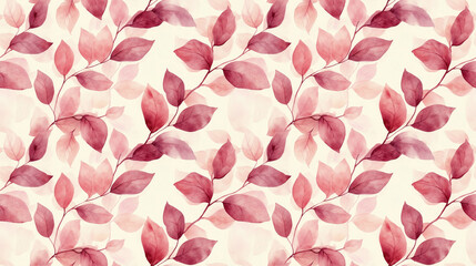 Obraz premium Watercolor seamless pattern featuring delicate leaves in a gentle nature inspired design