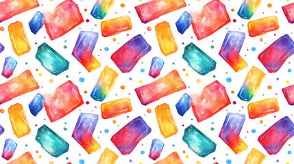 Seamless watercolor galaxy pattern featuring vibrant rectangle shapes on a clean white background ideal for fabric and wallpaper design