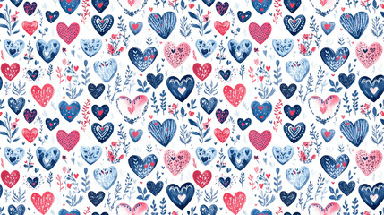 Naklejka premium Seamless pattern of heart shapes decorated with Valentine s Day symbols perfect for romantic themes and designs