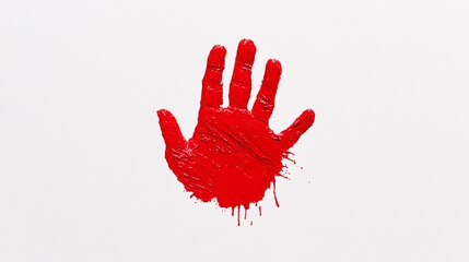 Intense Contrast: Bloodied Handprint on Light Wall - Close-up of Red Stain on Neutral Background