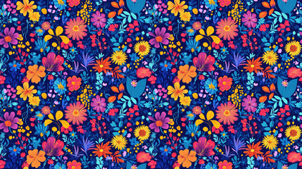 Colorful abstract floral illustration in a seamless pattern suitable for textile design and home decor