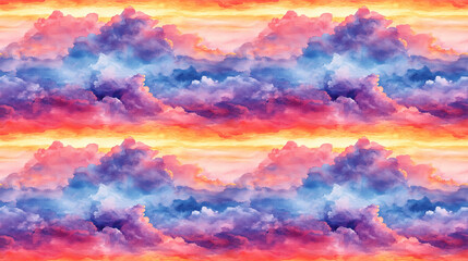 Obraz premium Seamless pattern of watercolor sunset sky showcasing vibrant hues and delicate blending techniques for artistic design applications