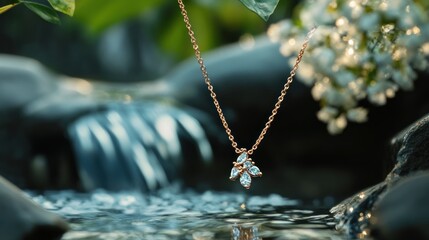 Elegant Diamond Necklace by Waterfall