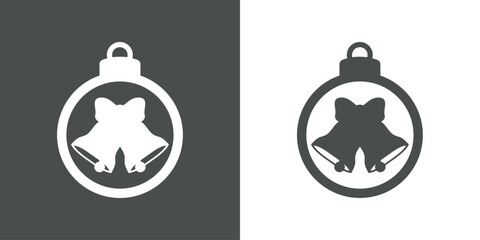 Tiempo de Navidad. Logo con silueta de bola de navidad con 2 campanas con lazo de cinta para su uso en tarjetas y felicitaciones