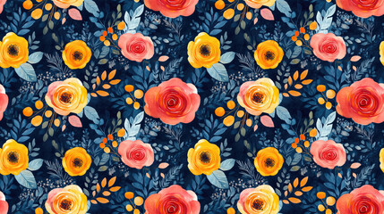 Seamless geometric ethnic pattern featuring watercolor roses and floral textures ideal for fabric designs and creative covers