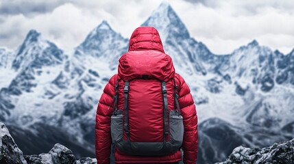 Adventurous Hiker Exploring Narrow Mountain Pass with Snow-Capped Peaks in Background