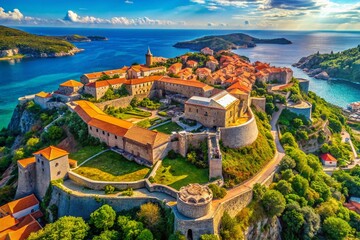 Obraz premium Stunning Drone Photography of Fort Zverev's Historic Architecture and Scenic Views