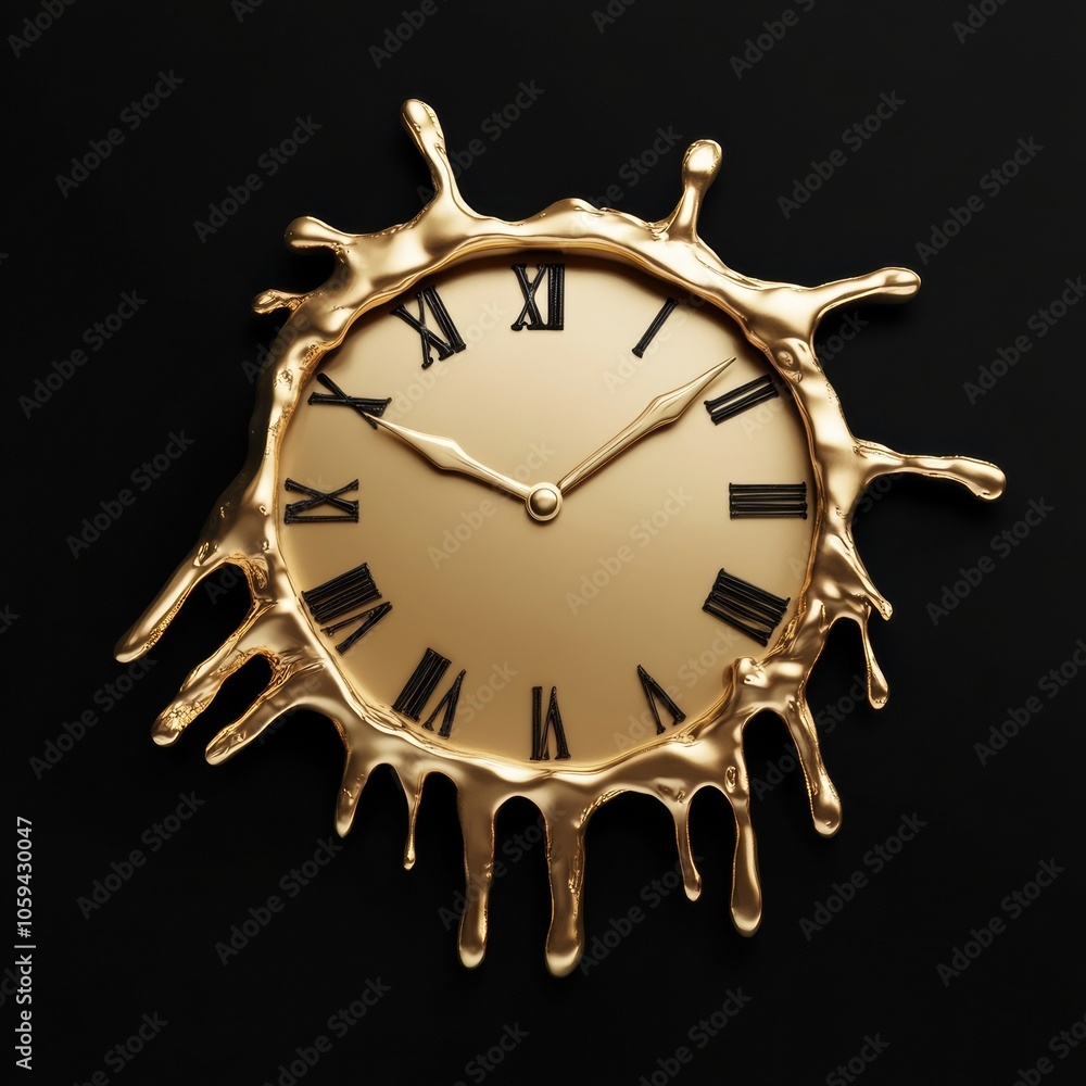 Fototapete a unique clock with melting hands emphasizes the transient essence of time in a contemporary and vis