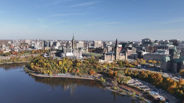 Parliament hill autumn aerial ottawa canada