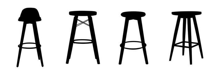 Stool bench set silhouette. Black silhouette outline of a stool or bench collection. Isolated transparent background PNG. 02
