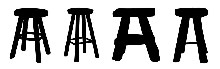 Stool bench set silhouette. Black silhouette outline of a stool or bench collection. Isolated transparent background PNG. 03