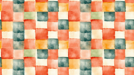 Fototapeta premium Artistic seamless pattern featuring watercolor blocks in earthy tones perfect for swimwear designs and decorative applications