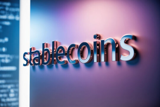 "Stablecoins" on a stylish abstract background. Ideal for articles about cryptocurrencies, finance