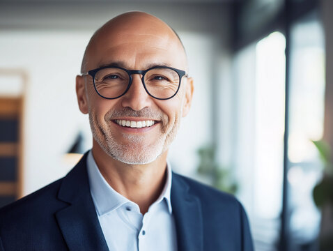 An older, professional man with glasses and a warm smile poses confidently in an office environment. His appearance exudes experience, reliability, and approachability.