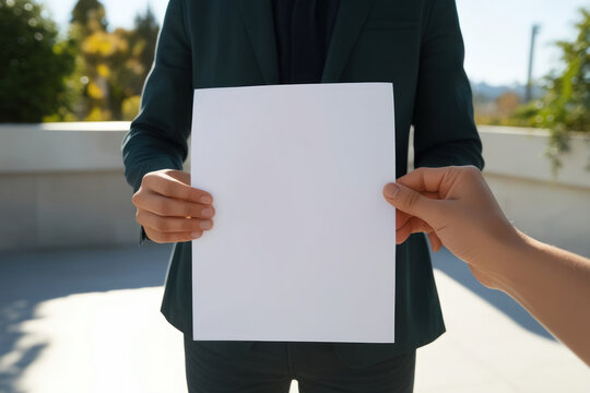 A blank sheet of white paper in your hands, ready for new ideas and creativity. Perfect background for notes and drawings