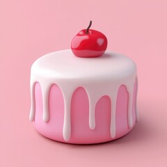 Minimalist Cake with Red Apple Topping on Pink Background