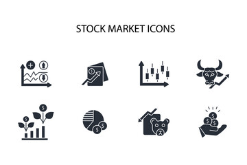 Stock market icon set.vector.Editable stroke.linear style sign for use web design,logo.Symbol illustration.