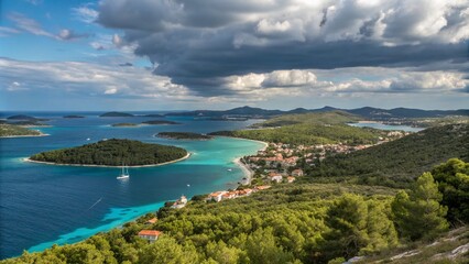 Obraz premium Stunning Murter Island Panorama Skyline Landscape with Vibrant Colors and High Depth of Field for Scenic Photography