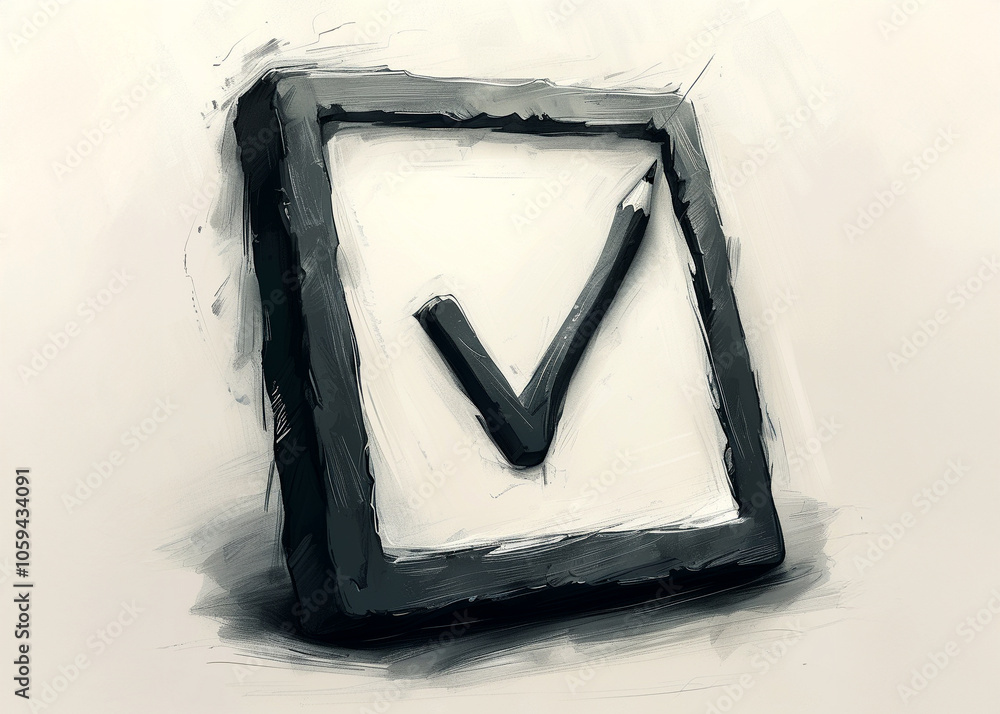 Poster a creative sketch of a checkmark in a box symbolizing completion and approval