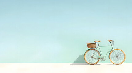 Fototapeta premium retro bicycle with basket against muted blue background, evoking nostalgia