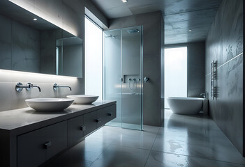 Futuristic Minimalist Bathroom with Metallic and Glass Accents