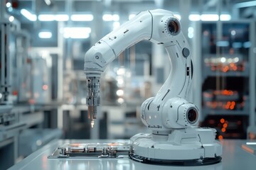 Robotic arm assembling electronic components in a modern factory environment at daytime