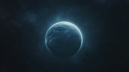 A captivating view of a distant planet with glowing atmosphere against the dark cosmic background. The scene reflects the mystery of outer space and planetary beauty.