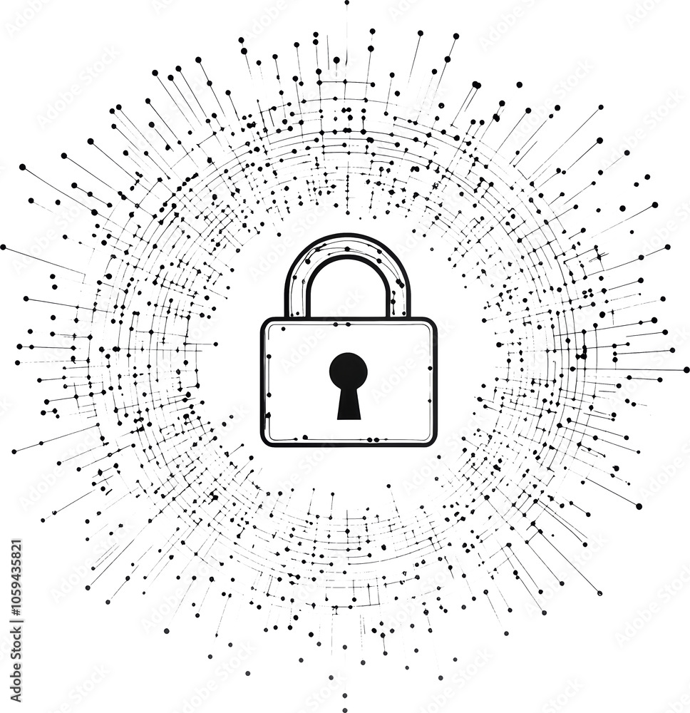 Aufkleber Cybersecurity concept with lock symbol and digital network