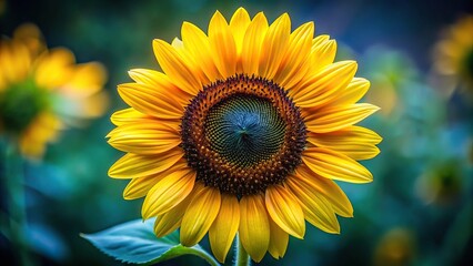 Fototapeta premium Close-up of a single sunflower with delicate petals and dark center, texture, botanical, sunflower, nature