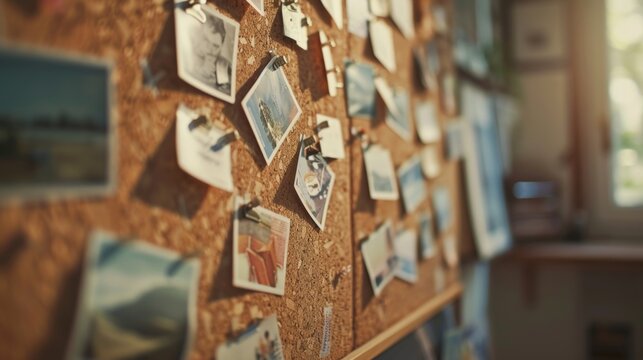 Next to the whiteboard a corkboard is covered in postcards and photos from past writing workshops showcasing the community and creativity that thrives in this space.