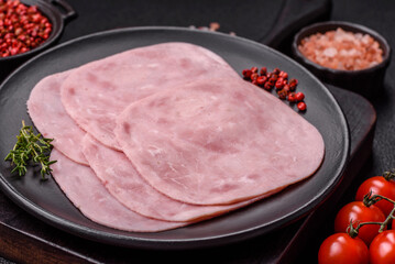 Ham, spam with salt, spices and herbs cut into slices