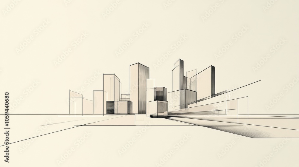 Poster this artwork showcases a minimalist futuristic city skyline with distinct geometric shapes and elega